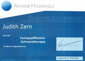 Teilnahmebescheinigung Fachqualifikation Schmerztherapie - Judith Zern